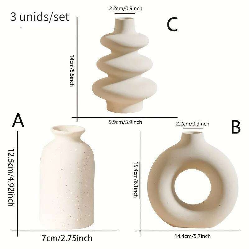 Set of 3 White Ceramic Bohemian Vase Set, Creative vase ornaments, Wedding home living room Bedroom decoration C260116