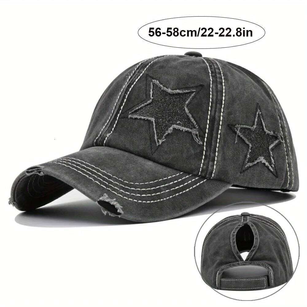 Solid Colour Washed Shabby Baseball Women Men Ponytail Cap Flash Star Fashion Sun Outdoor Cycling Travel Hikin Dad Hat Y260115