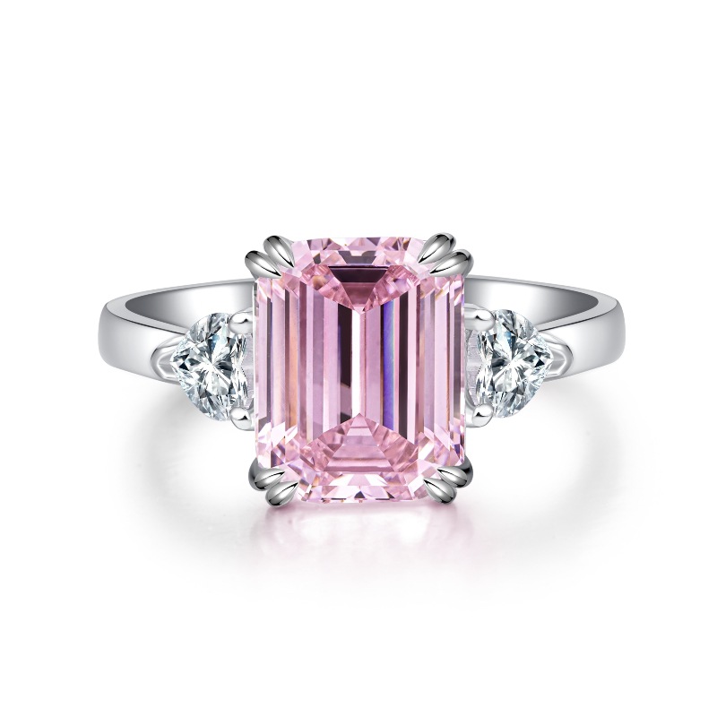Design S925 Sterling Silver Emerald Cut Ring for Women Luxury Three Stone Engagement Ring Party Wedding Jewelry Gift