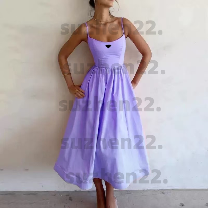 Basic Casual Dresses designer Summer New Solid Color Sexy U-Neck with Waist Fold and Hanging Strap Big Swing Dress for Women CXG2503074F12