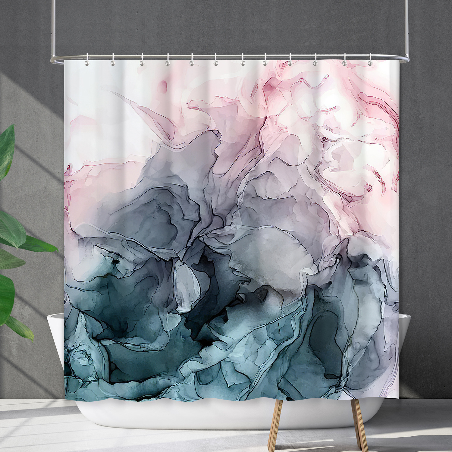 YL-38174 Waterproof Shower Curtain Cover, Abstract Farmhouse Marble Curtain, Shower Cover, No Drill Required