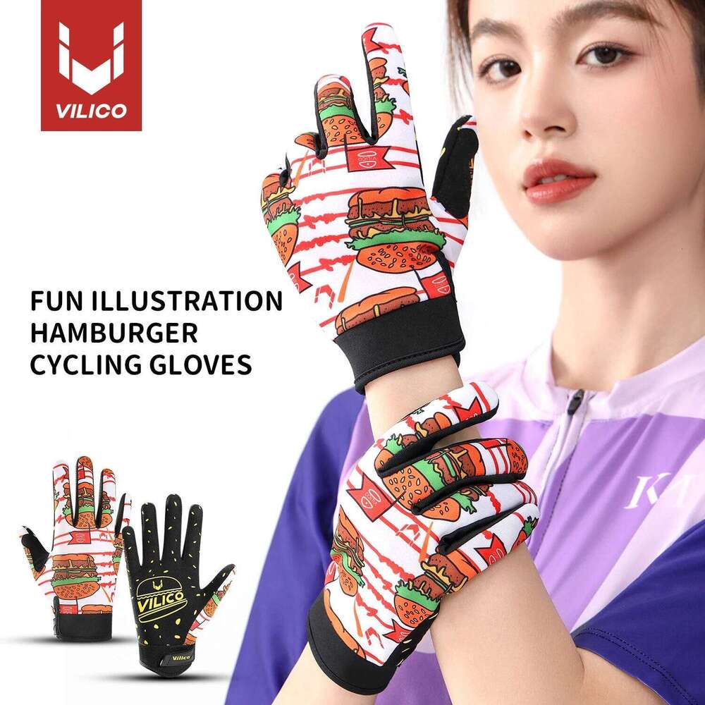 Fun Graffiti Burger Sports Cycling Gloves, non-slip, shock-absorbing, wear-resistant, breathable bicycle gloves, outdoor sports Y260115