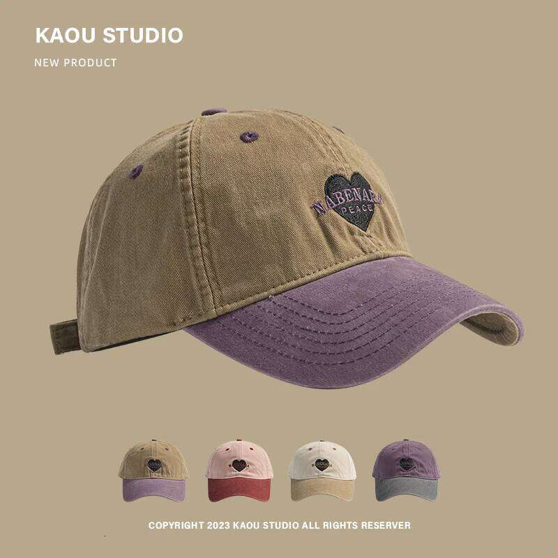 Korean Retro Love Embroidery Color Matching Baseball Caps Women Summer and Autumn Travel Sunscreen Casual Versatile Men's Hat Y260115