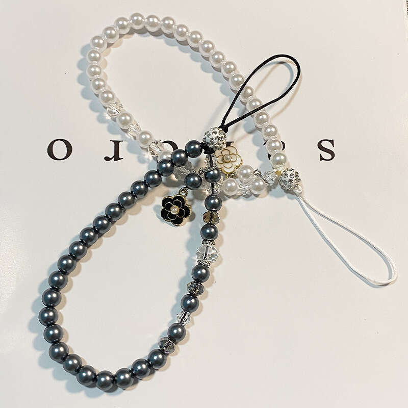 Dual-Tone Camellia Beaded Phone Charm - Lucky "Get Rich" Wrist Strap for Phones, Bags & Keys, Handmade Women's Accessory