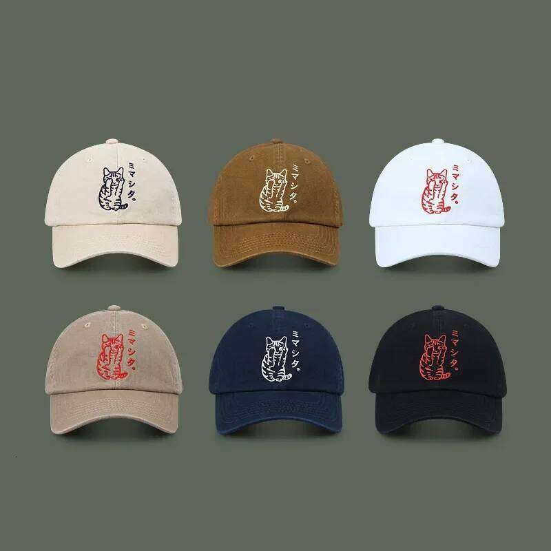 Japanese Retro Baseball Cap Women Ins Cute Cat Embroidered Soft Top Peaked Hat Spring and Summer Versatile Sunshade Men's Caps Y260115