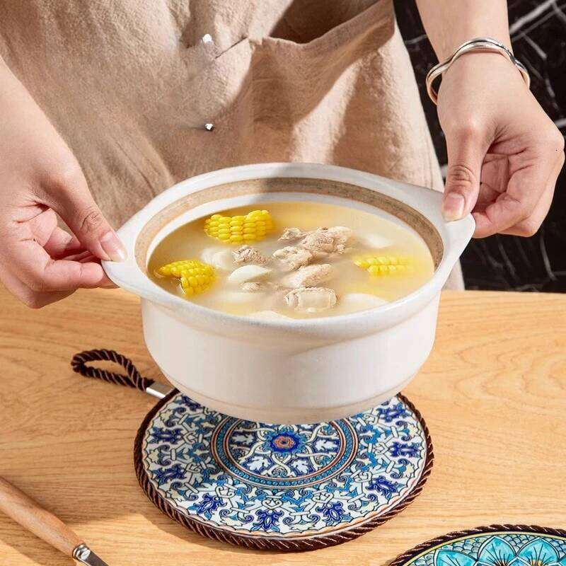 1pcs Insulation Pad Ceramic Surface and Cork Bottom Construction with Hanging Rope Suitable for Serving Plates Cups Pans