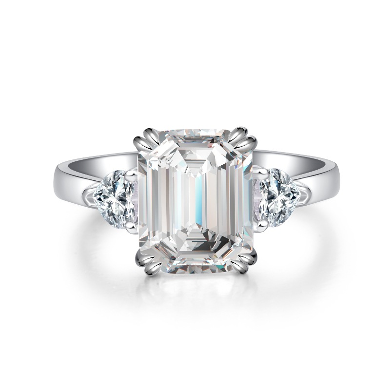 Design S925 Sterling Silver Emerald Cut Ring for Women Luxury Three Stone Engagement Ring Party Wedding Jewelry Gift