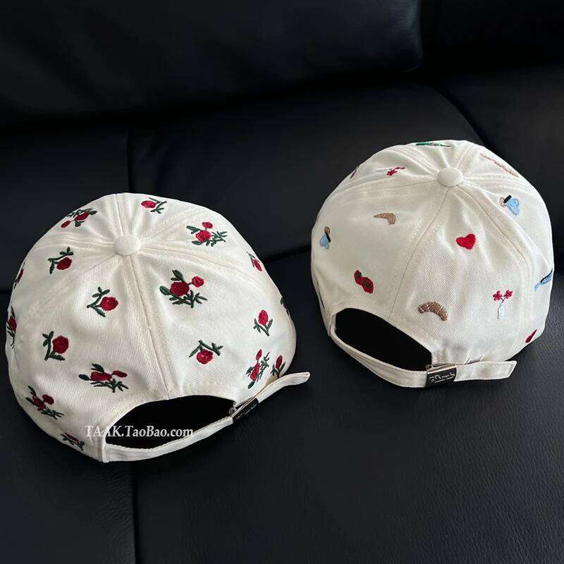 New Fun Rose Cartoon Embroidered Baseball Caps for Women and Men Summer Travel Sunscreen Fashion Versatile Y2K Sun Hats Y260115
