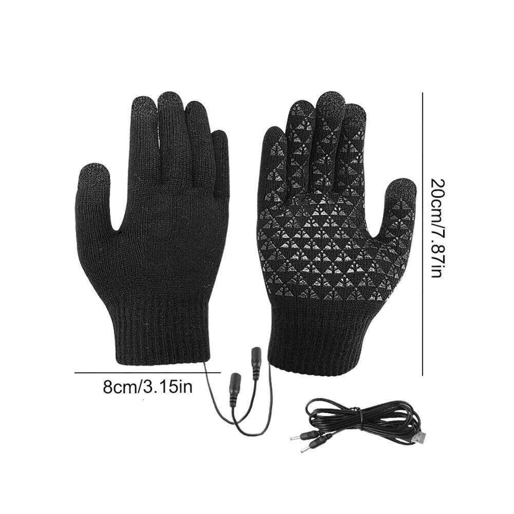 USB Electric Heated Gloves Full Finger Non-Slip Touch Screen Glove Windproof Thicken Thermal Knitting Mitts For Outdoor Cycling Y260115