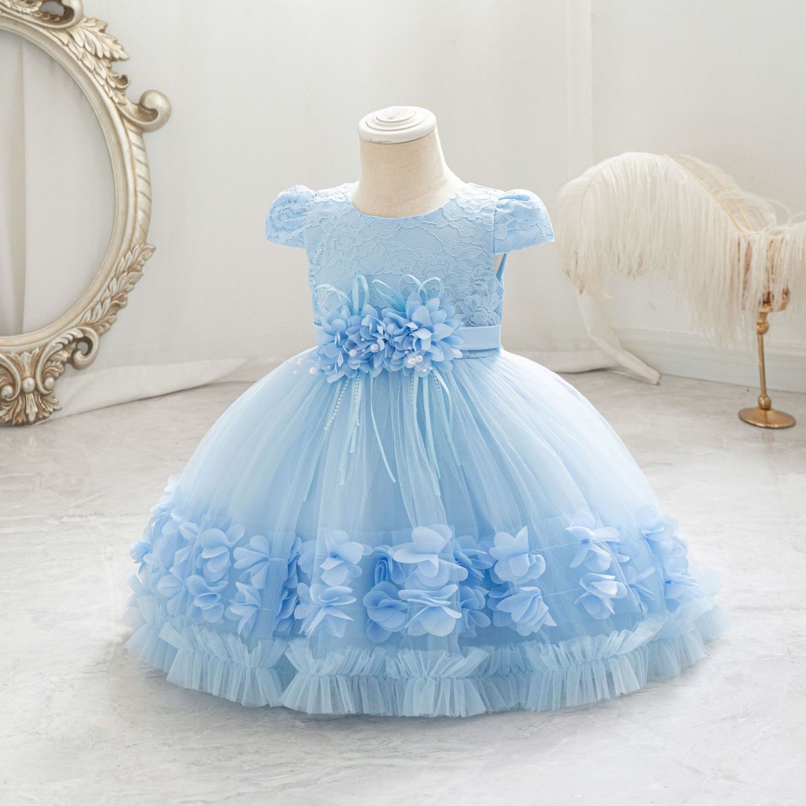 Baby Girls Flower Princess Dress 1 2 Years Old Birthday Party Christening Gown Kids Children Bridesmaid Wedding Dress 3-10 Years LJ201221