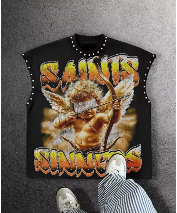 Men's T Shirts Punk Millennium Vintage T-Shirt Subculture Y2k Street Hip-hop Retro Personality Pure Print Loose Daily Casual Beach Sleeveless T-s