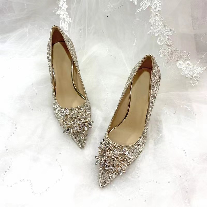 est Silver High Heels Wedding Women Shoes Diamond Pumps Crystal Shoes Rhinestone Pointed Toe Glitter Party250920