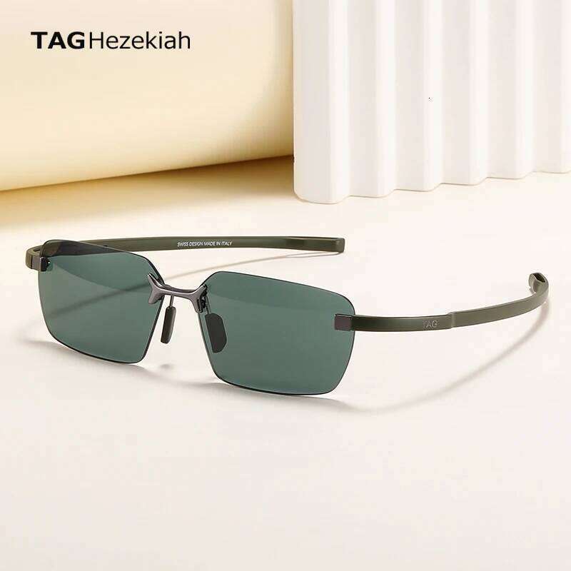 TAG hezekiah Outdoor Sunglass men Ultra Light Pure Titanium Rimless Sunglasses UV400 Protection TH40005U 26H0116