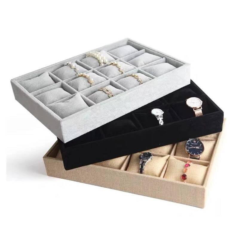 Velvet 12 Grid Stackable Jewelry Organizer with Adjustable Pillow,Watch Bracelet Bangle Necklace Display Tray for Store Counter ddmysept