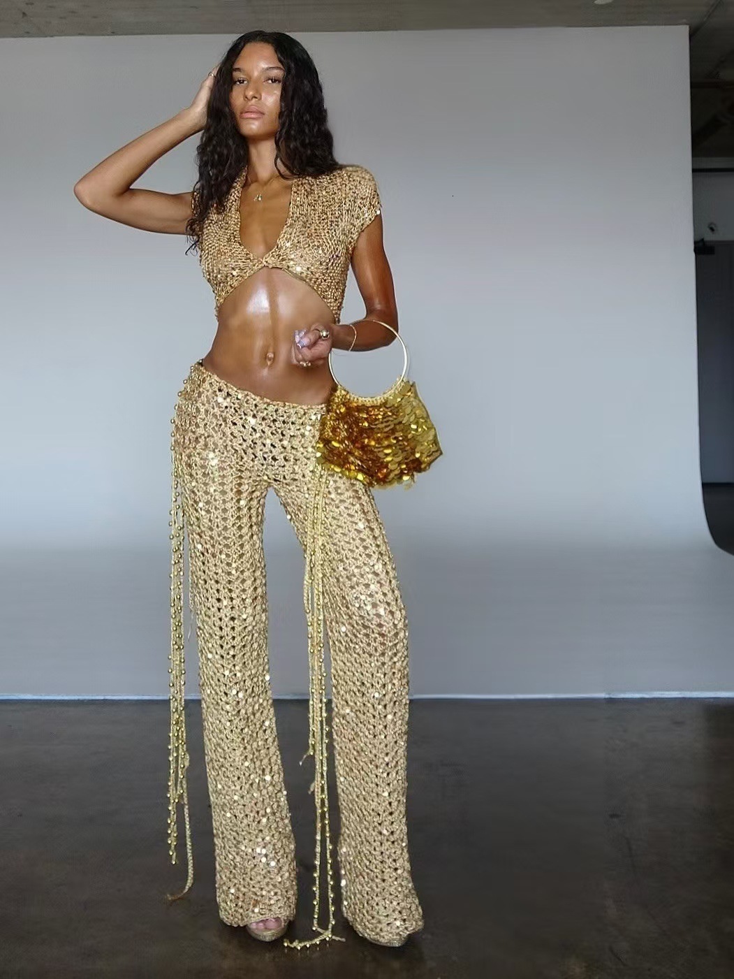 Sexy Hot Girl Hollow Out Beaded Set Bag Not Included