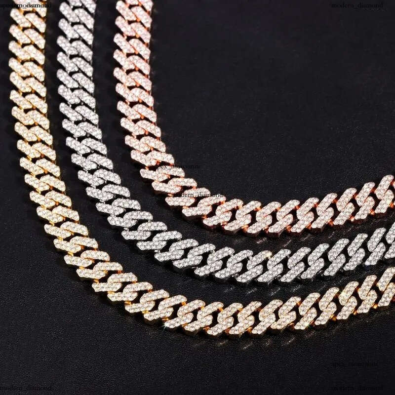 Chains 12MM Rose Gold Color Miami Cuban Link Chain Necklace Bracelet Iced Out Bling Rhinestone Choker Women Men Hip Hop Jewelry cf