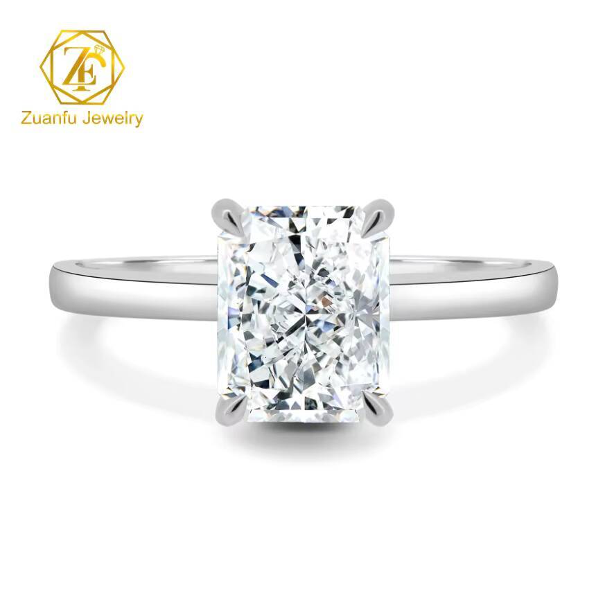 Custom Radiant Moissanite 3CT 7x9mm Ring 18k Rose Solid Gold Moissanite Diamond Mosan Ring for Women