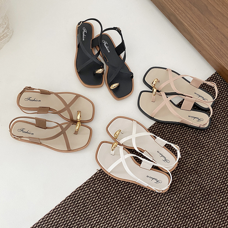 Luxury sandals 2026 Women's Toe Loop Roman Sandals, Flat Outdoor Slide Sandals, Comfortable Summer Thong Style Shoes Free Shipping