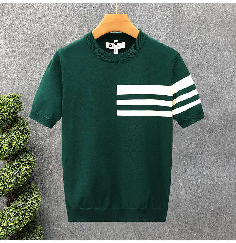Summer Pullover Short T Shirt For Men Premium Round Neck Thin Knitwear New Simple Half Sleeve