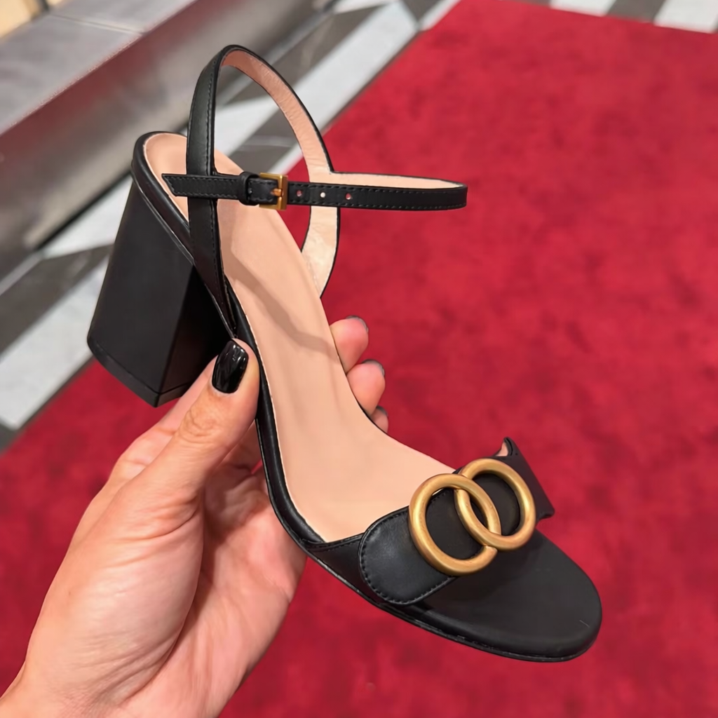 Designer Women Classic Sandals Leather Shoes Fashion Double Buckle Summer Sexy Slippers Party Wedding dress High Heels platform High quality sand
