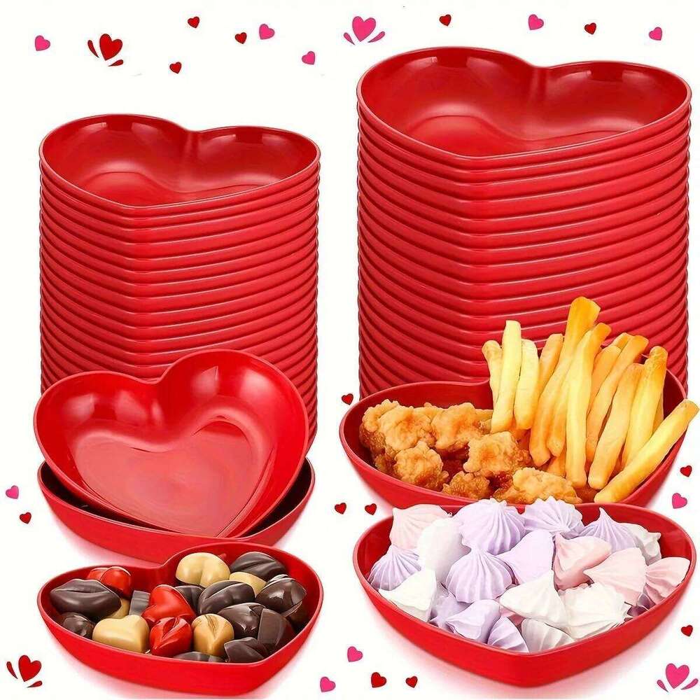 5Pcs Red Romantic Love Snack Potato Chips Fruit Dessert Cake Plate, Pasta Appetizer Plate,Festival Party Activities