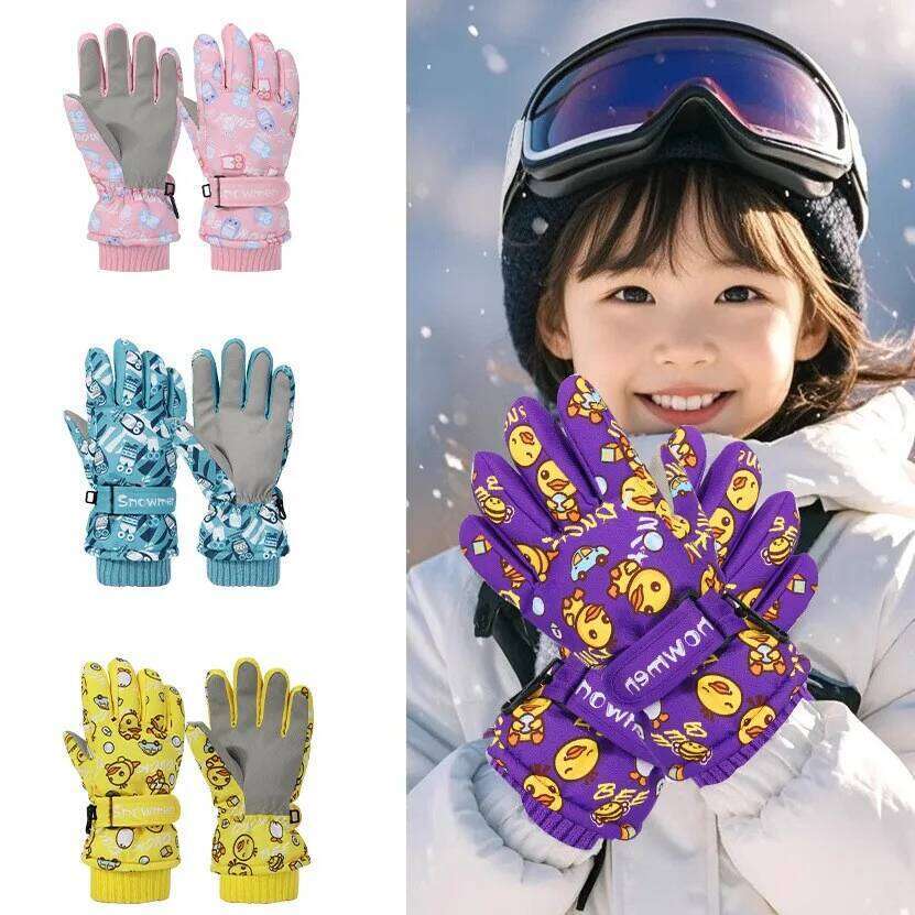 1 Pair of 4-14 Years Old Boys Girls' High-End Gloves, Fleece-Lined Thickened, Windproof and Warm, with Exquisite Graffit Y260115