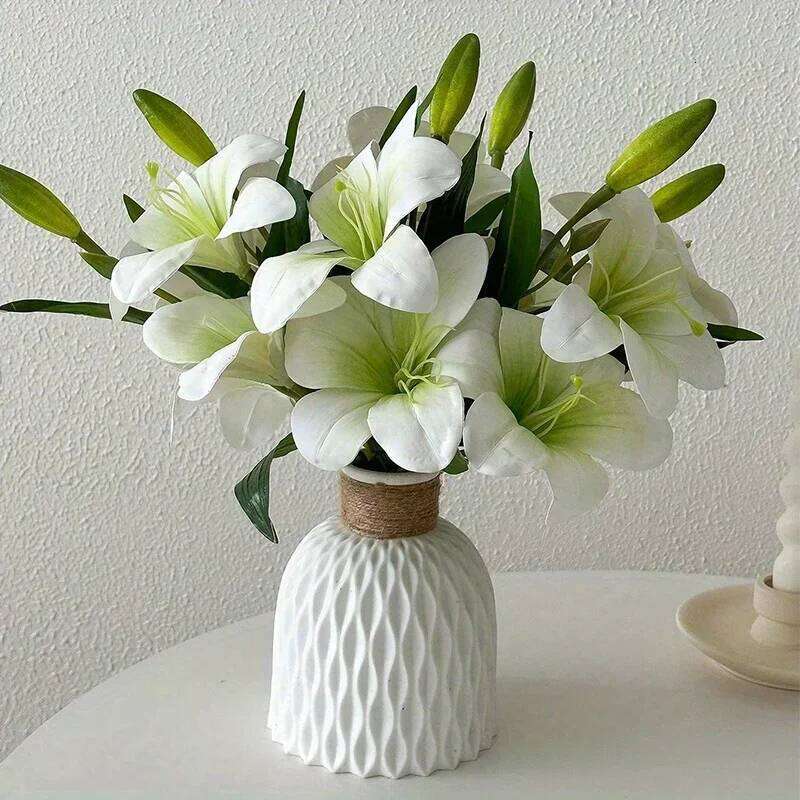 Artificial Flowers Fake Real Touch Lilies 3 Heads Buds Faux Flora for Indoor Home Decor Outdoor Party Easter Lily Flower C260116