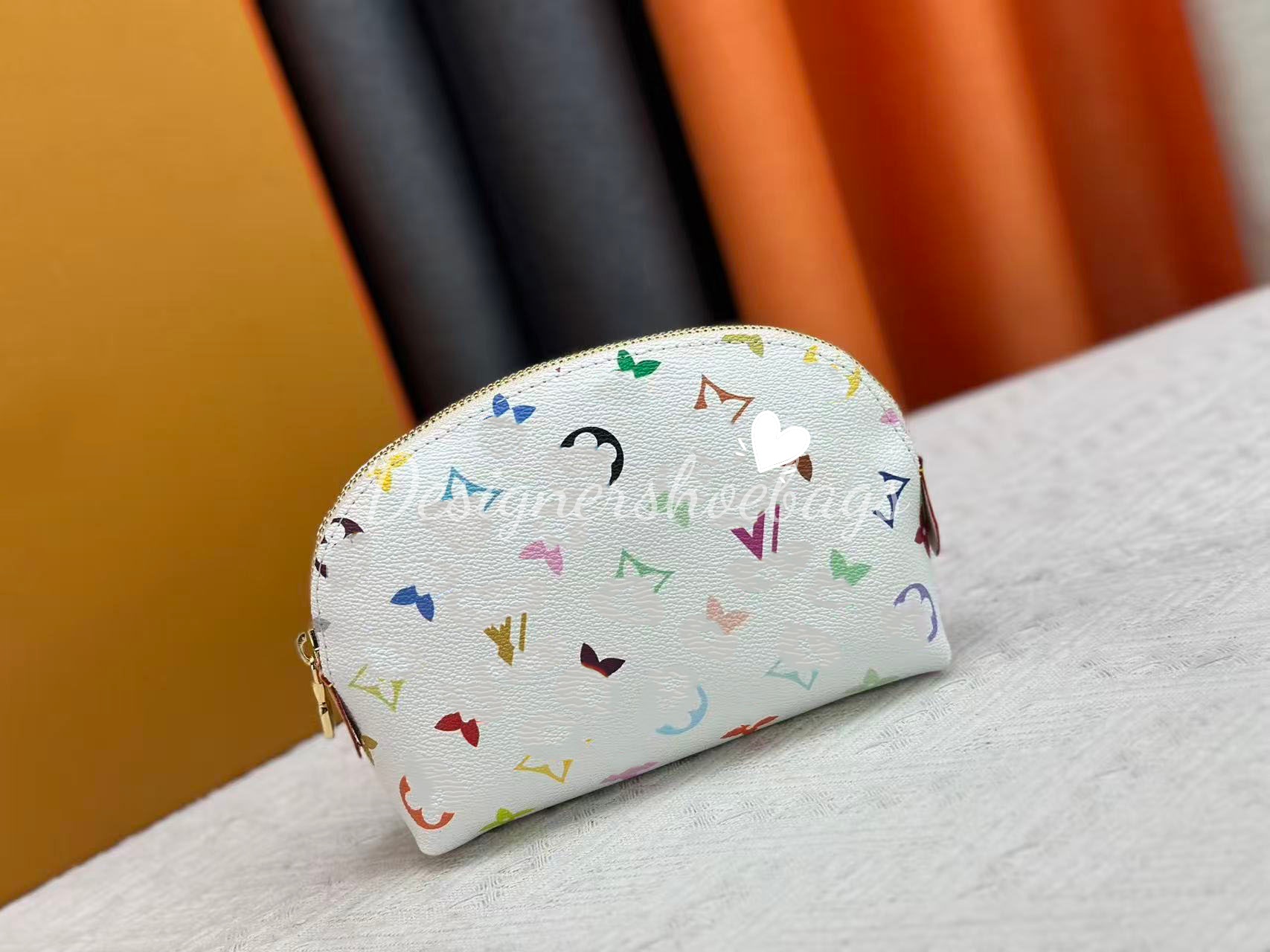 Luxury 10A Mini Cosmetic Bags for Women Colorful Pattern Travel Storage Bags Leather Toiletry Bag Can be put in a Handbag Portable Makeup Bag with Yellow Box