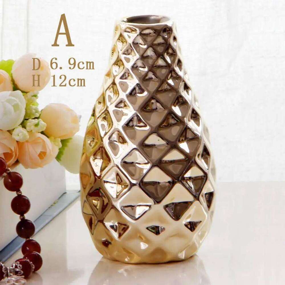 Unique Oval Shape Plating Ceramic Flower Vase Decorative Modern for Home Centerpieces Three Different Styles C260116