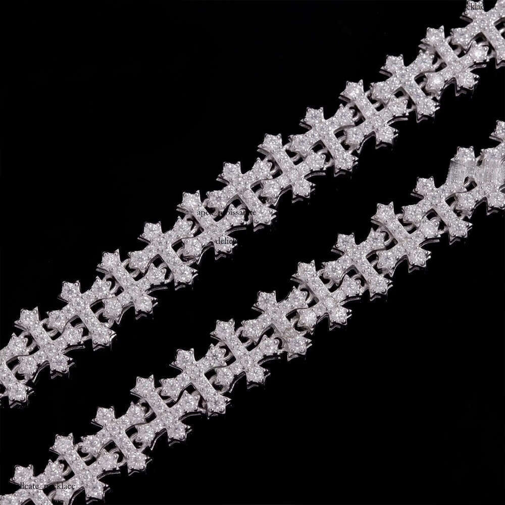 New Design 925 Sterling Silver 18K Gold Plated Link Bracelets Iced Out Vvs Moissanite Full Diamond Cross Chain Bracelet