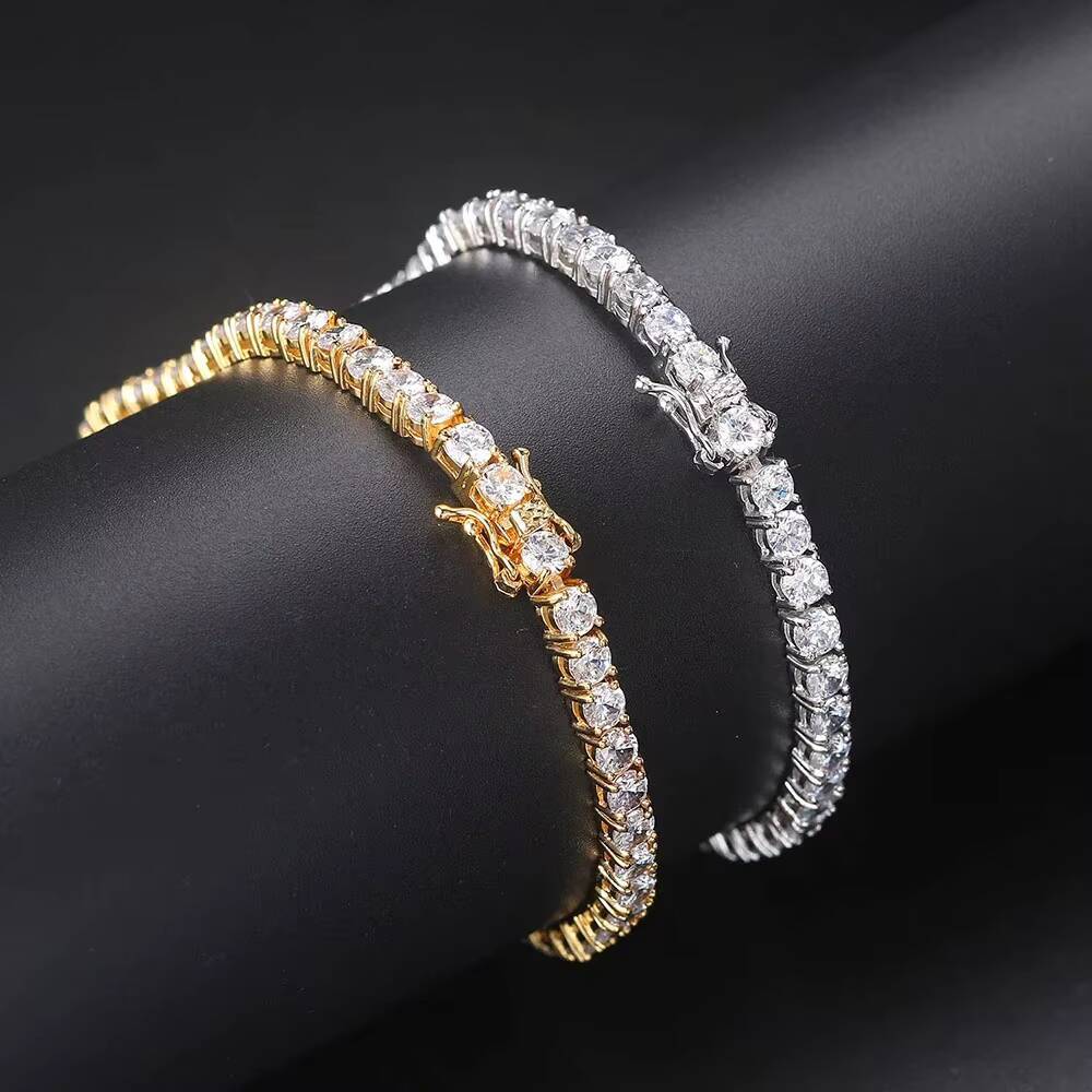 Iced Out 925 Sterling Silver Tennis Bracelet Rose White Yellow Tennis Chain 4mm Moissanite Diamond Bracelet for Man Women