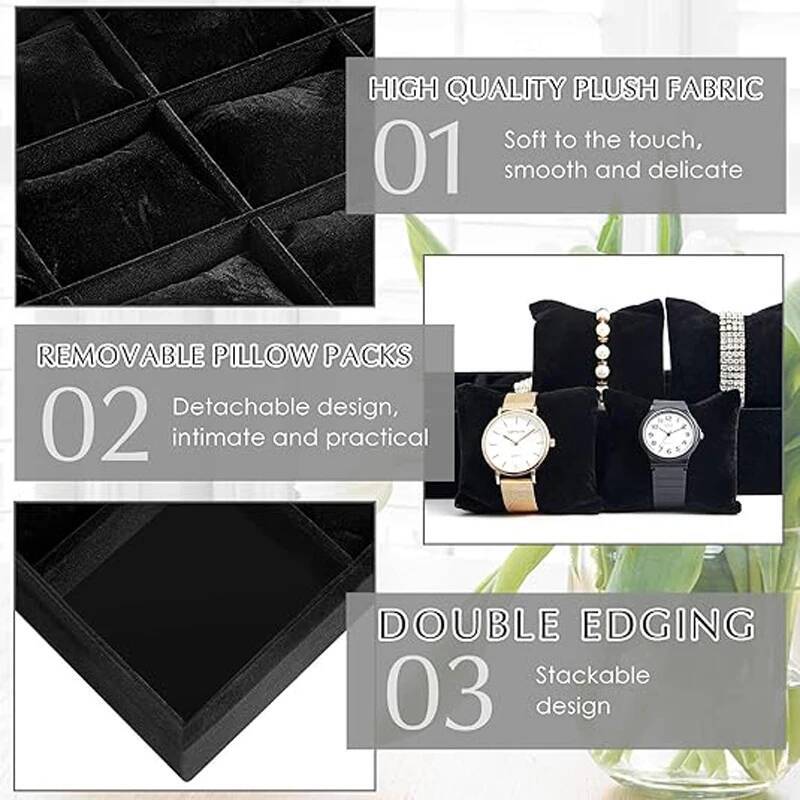 Velvet 12 Grid Stackable Jewelry Organizer with Adjustable Pillow,Watch Bracelet Bangle Necklace Display Tray for Store Counter ddmysept