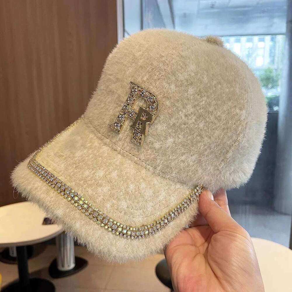 Rhinestone Alphabet Baseball Children Autumn and Winter Warm Hat Korean Version Fashion Versatile Mink Hair Cap Ins Y260115