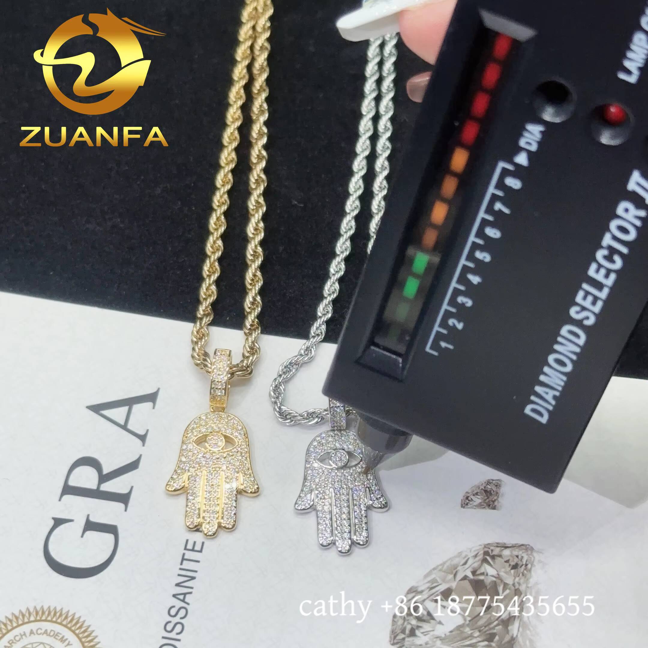 48h Shipping Mini Hand Hip Hop Pendant Sterling Silver 925 Iced Out Moissanite Hasma Pendant With Stainless Steel Rope Chain