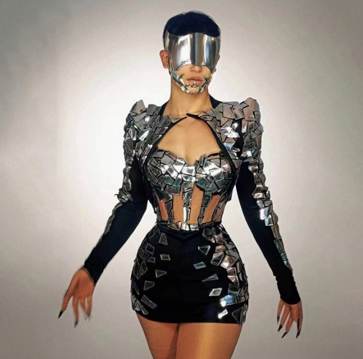 Sparkly Drag Queen Outfits Women Singer Sequins Mirrors Dress Gogo Costume Nightclub Dj Ds Pole Dance Clothing Rave Wear