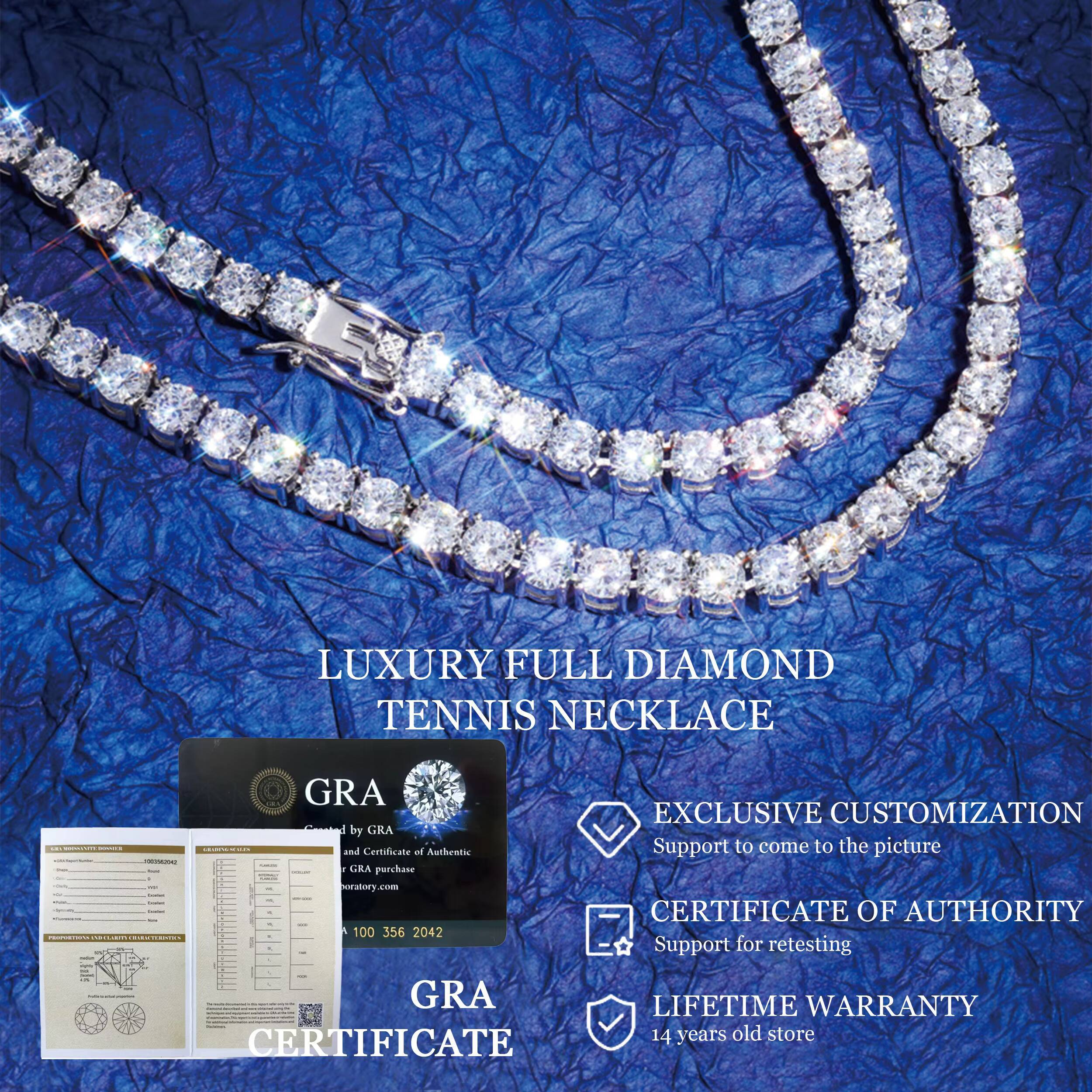 Ready to Ship Gold Plated Silver D Color VVSWith GRA Certificate Moissanite Diamond Chain Tennis Bracelet