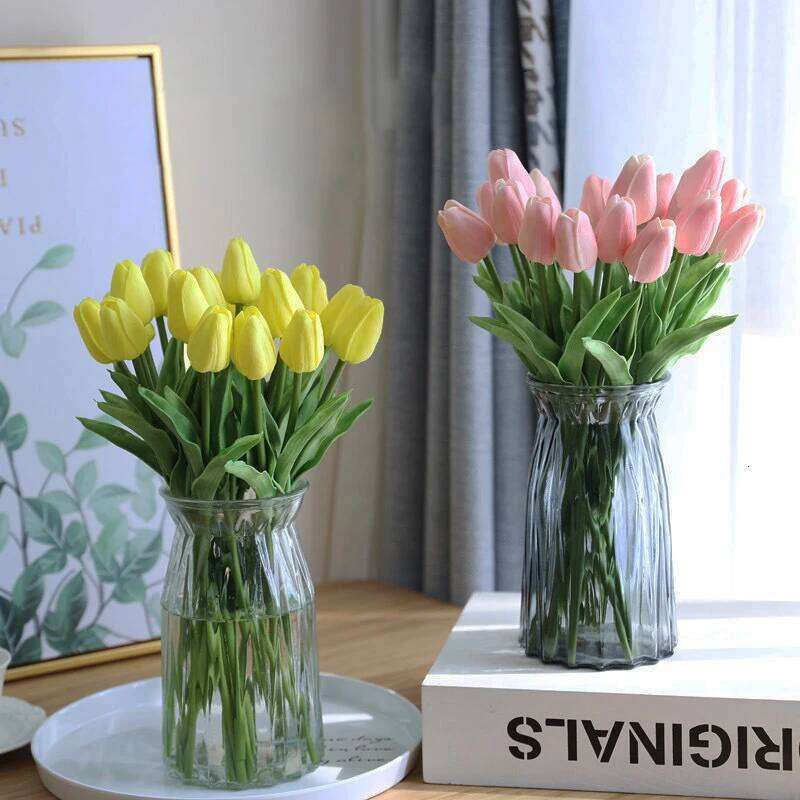 20pcs/3pc/5pc/10pc Silicone Artificial Tulip Bouquet with Stems for Home Wedding Decoration C260116