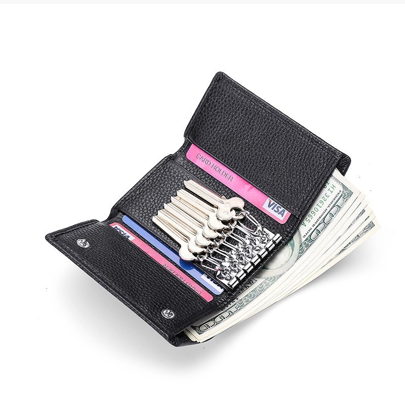 Top Layer Lychee Grain Leather Key Wallet for Women Short Multi-Functional Wallet 70 off Fashion Leather Home Door Key Wallet