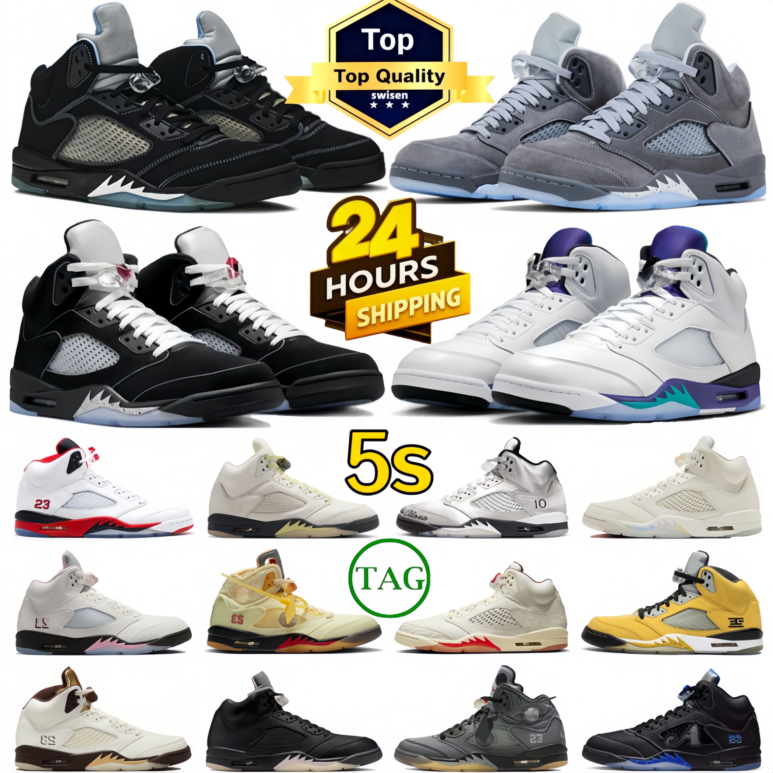 Designer shoes 5s basketball shoes for Men Women OG Sneakers 5 Black Metallic Wolf gray Muslin Fire Red Grape Arctic Pink Off Noir mens Outdoor Sports Trainers 36-47