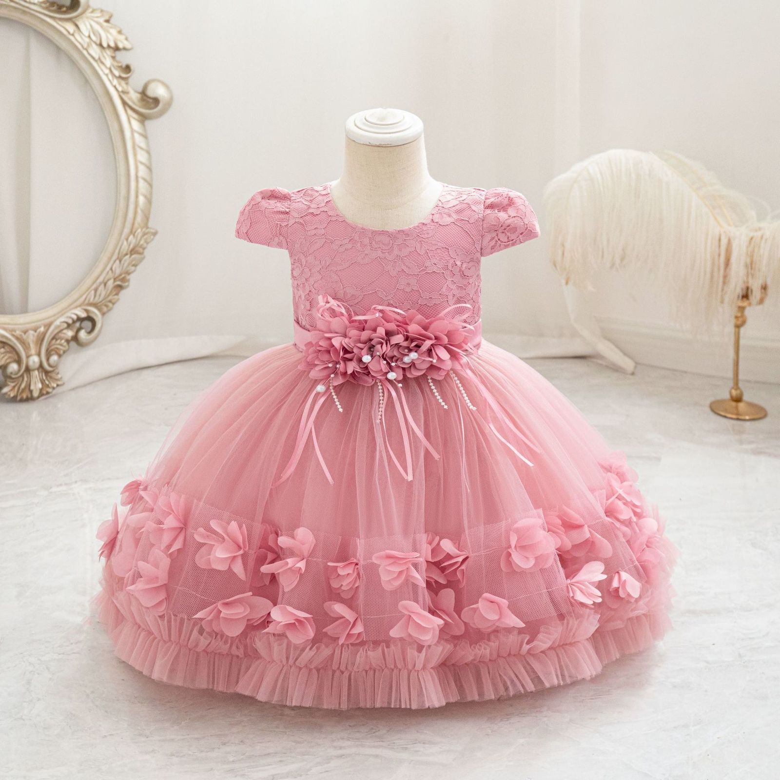 Baby Girls Flower Princess Dress 1 2 Years Old Birthday Party Christening Gown Kids Children Bridesmaid Wedding Dress 3-10 Years LJ201221