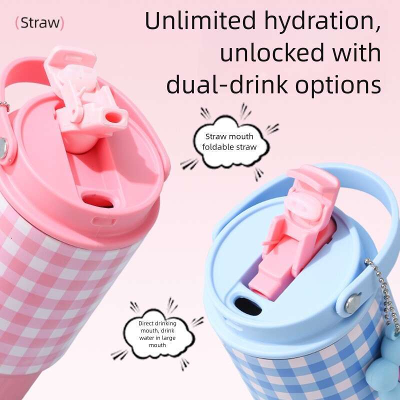316 Stainless Steel Children's Thermos: Large Capacity Portable Handle Car Cup Outdoor Car Mounted Straw Water Cup