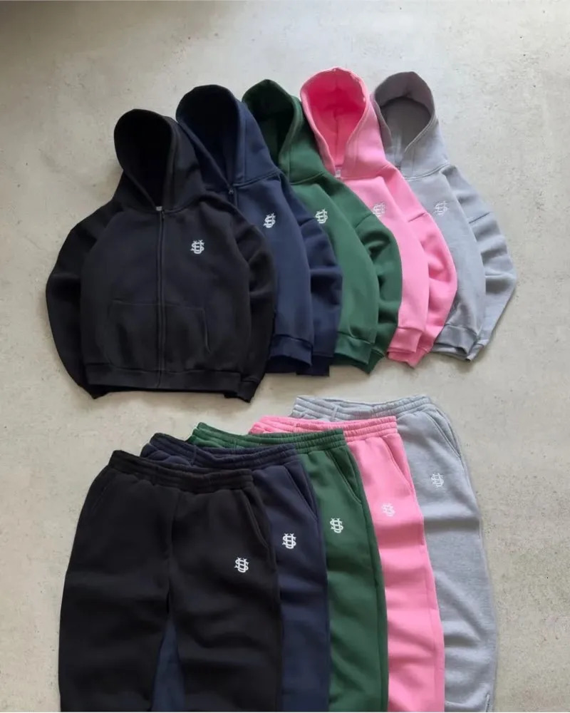 Y2K Letter Embroidery Zip Baggy Casual Pants Suit Mens Harajuku Fashion Women Retro Hoodies Couple Sweatshirt Unisex Sweatpants 260116