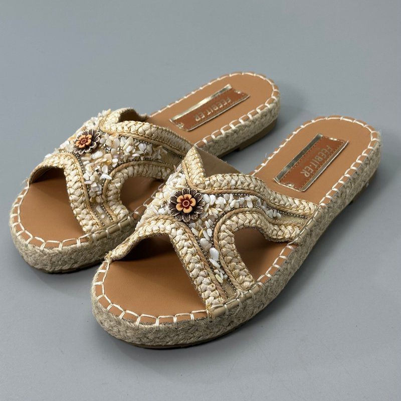 Slippers Embroidered Flowers Platform Women Fashion Floral Espadrilles Shoes Female 2025 Outdoor Flat Heel Casual Slides Woman