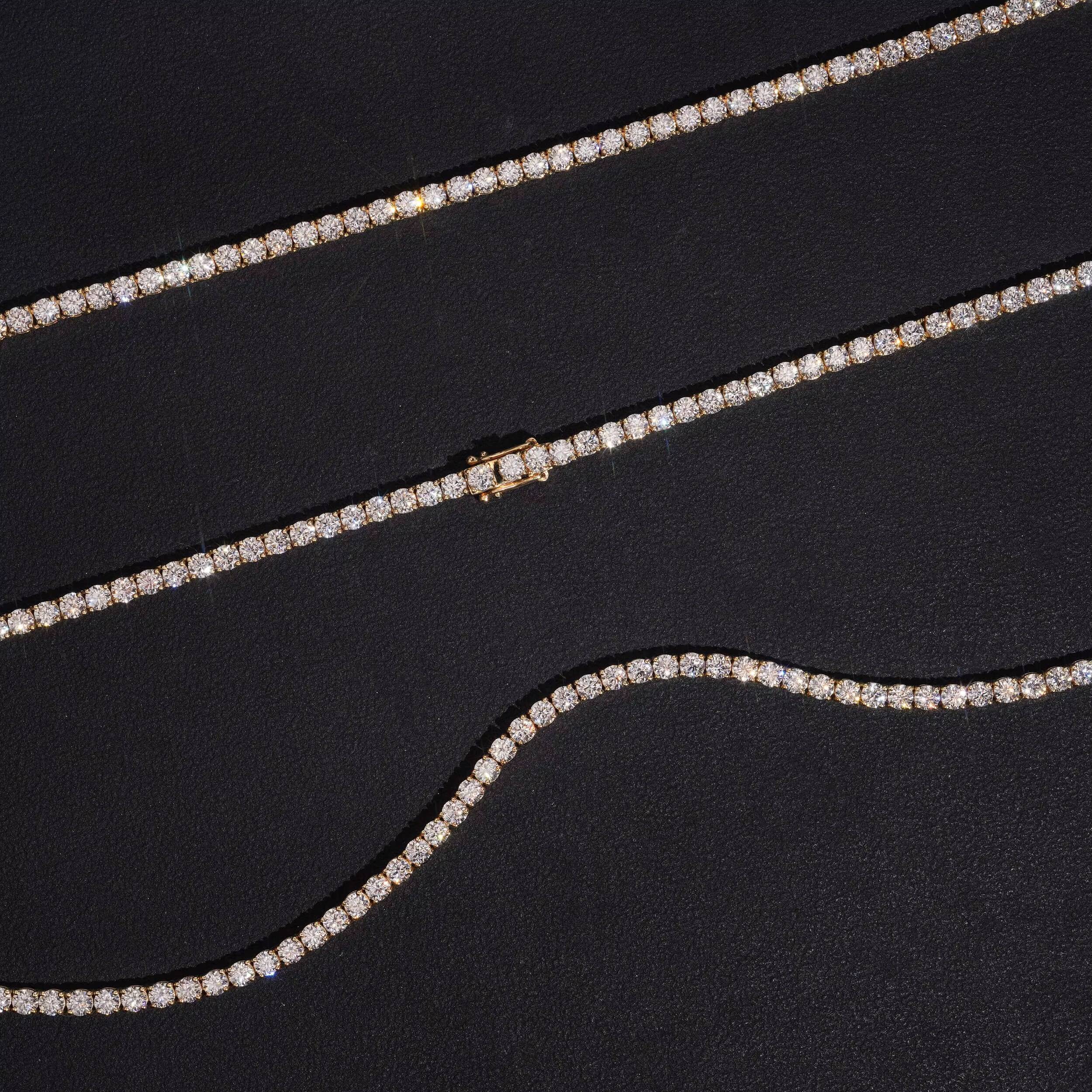 Pass Diamond Tester Men Jewelry 10K Real Yellow Gold VVS Moissanite Diamond Tennis Chain 3MM