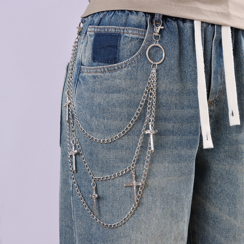 Luxury Brand Designer Jewelry European And American Accessories Fashionable Personality Cross Stud Multi-Layer Pants Chain Versatile Hip-Hop Style Den