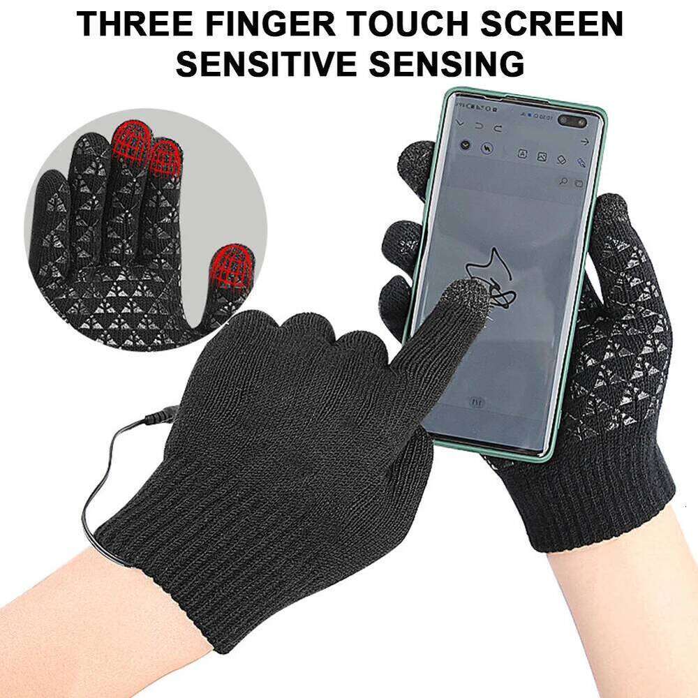 USB Electric Heated Gloves Full Finger Non-Slip Touch Screen Glove Windproof Thicken Thermal Knitting Mitts For Outdoor Cycling Y260115