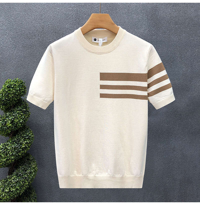 Summer Pullover Short T Shirt For Men Premium Round Neck Thin Knitwear New Simple Half Sleeve
