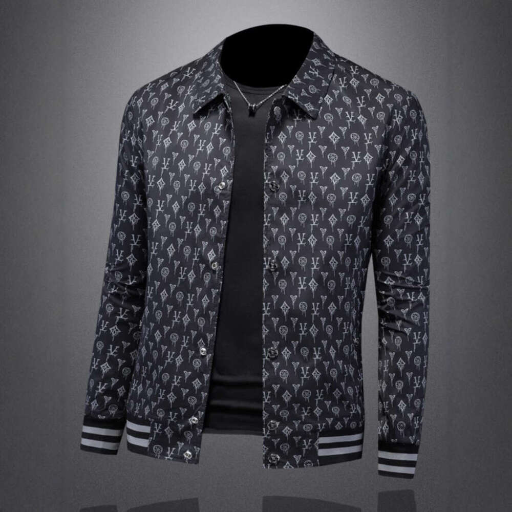 Spring And Autumn Coat European High-End Turn-Down Collar Printed Jacket Trendy Handsome Casual Men's Clothing