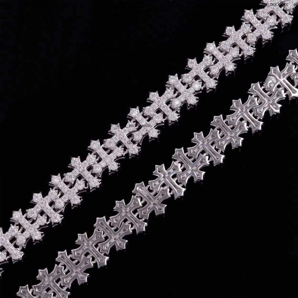 New Design 925 Sterling Silver 18K Gold Plated Link Bracelets Iced Out Vvs Moissanite Full Diamond Cross Chain Bracelet