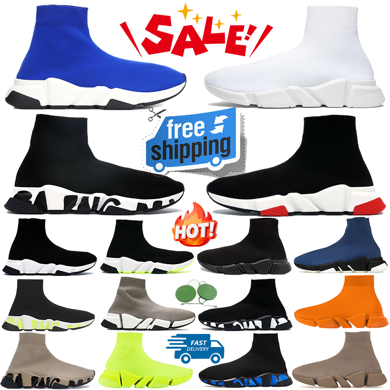 Free shipping Designer speed Sock trainers Casual Mesh Paris Shoes for women men 2.0 Graffiti Black White Dark Beige Breathable Walking Knitted Sneakers size 36-45